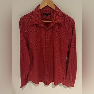 John Varvatos button-up shirt red with small polka dot pattern large